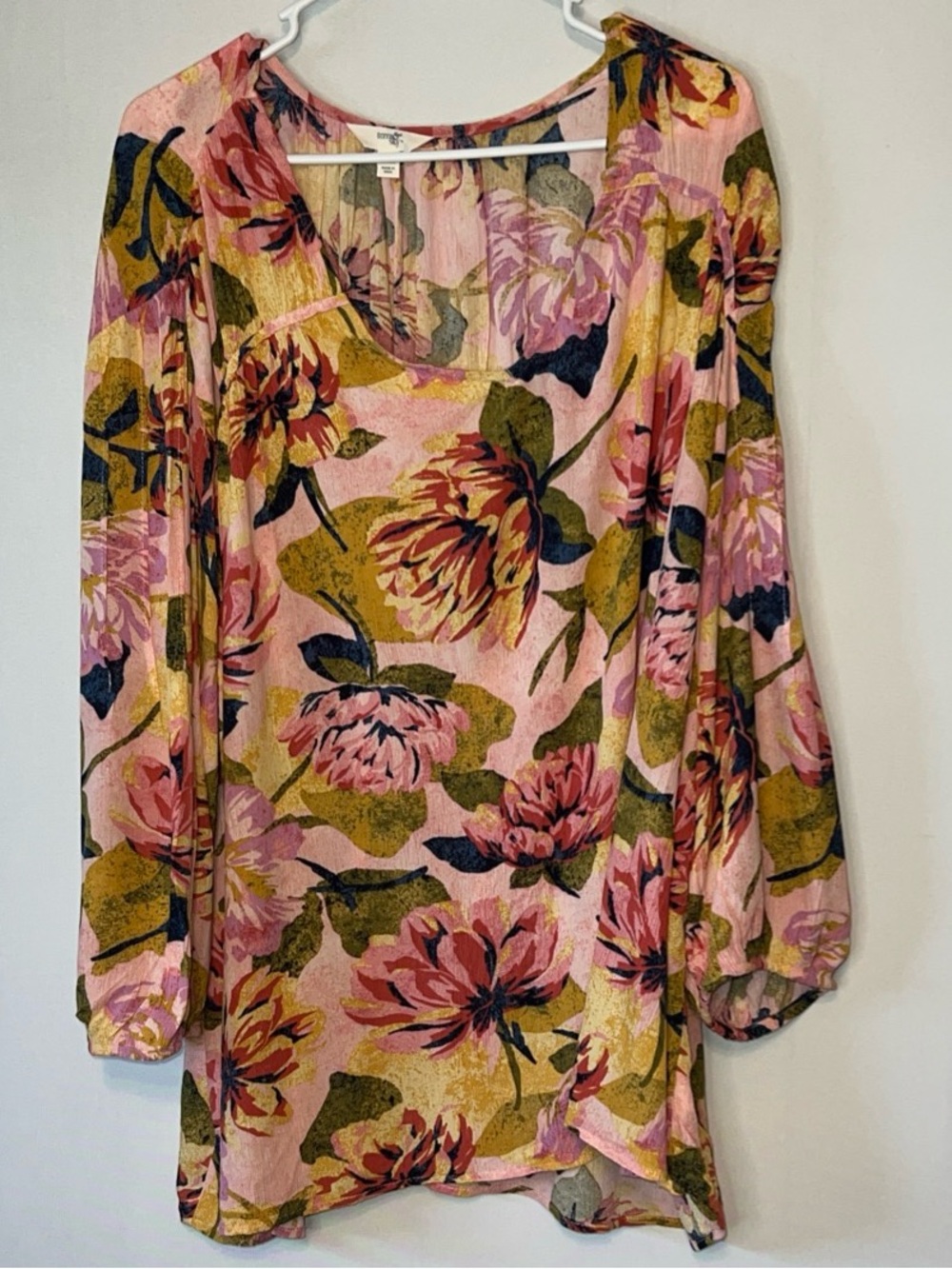 Terra & Sky Blouse Women’s 3X (24W-26W) Floral V Neck Crinkle 3/4 Balloon Sleeve